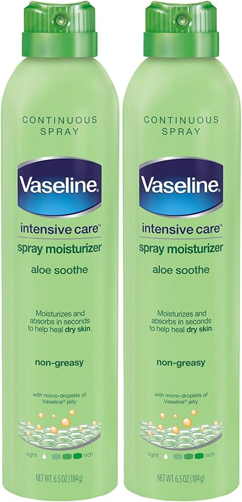 Intensive Care Spray Moisturizer, Aloe Soothe Spray Lotion Moisturizer for Dry Skin with Micro-Droplets of Vaseline Lotion (Pack of 2, 6.5 Oz Ea)